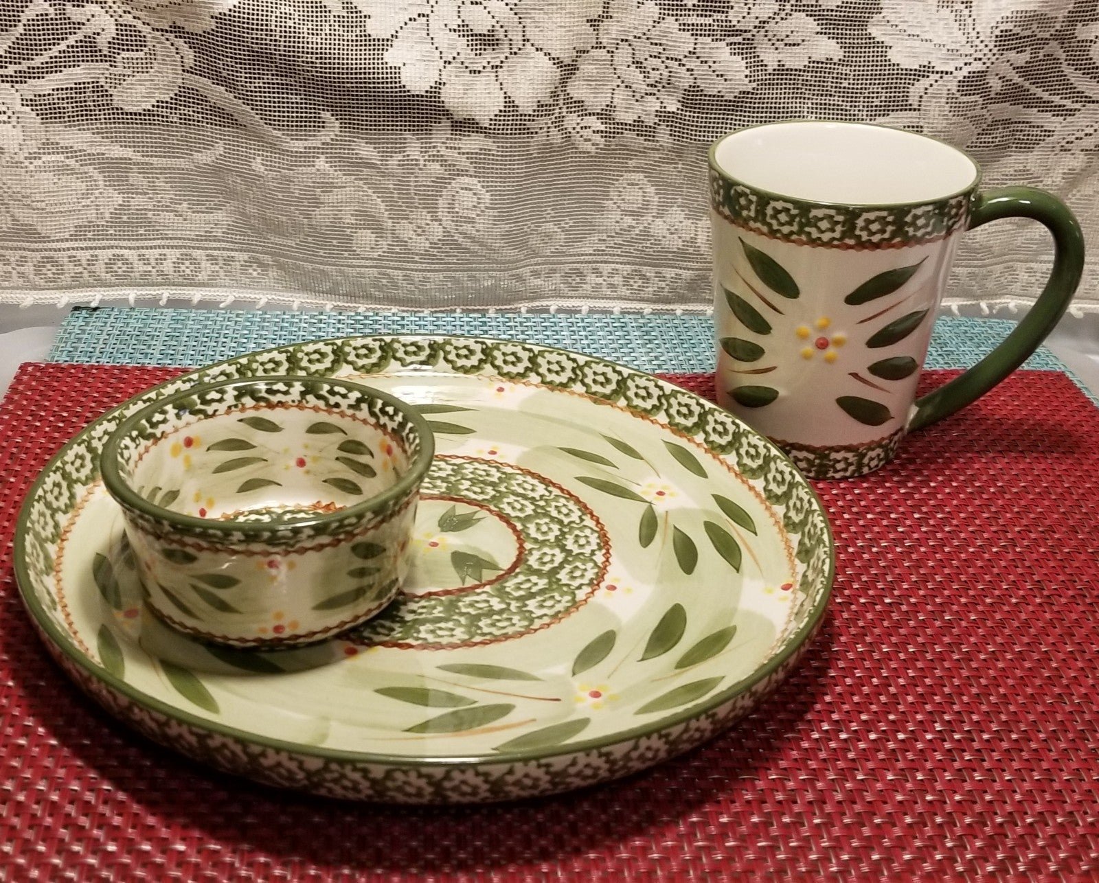Old World Green by Temptations Snack Tray, Ramekin, and Mug