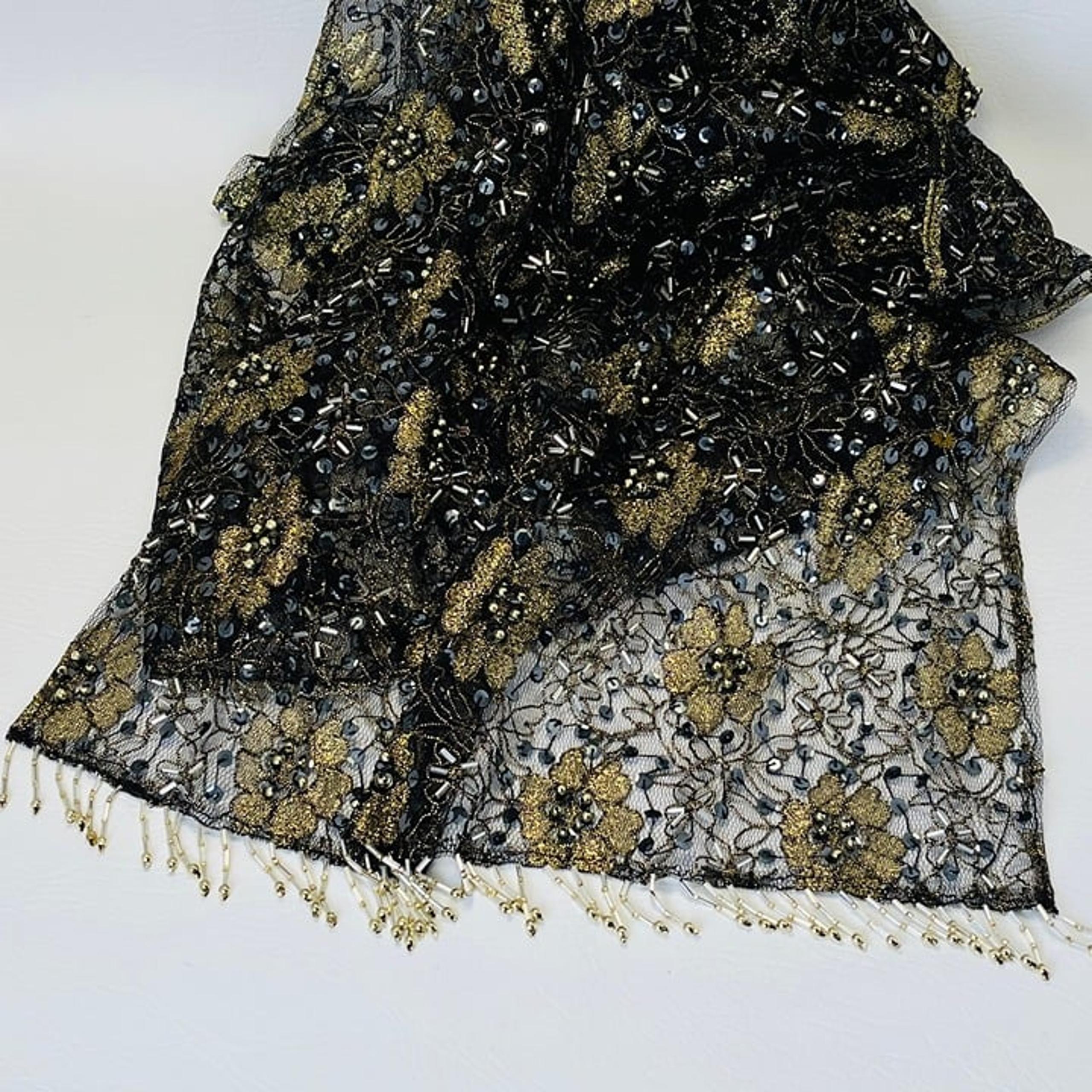 Vintage Smithsonian Black Sequin Lace Stole