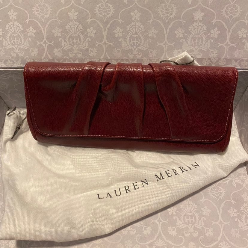 Lauren Merkin Red Leather Envelope Clutch