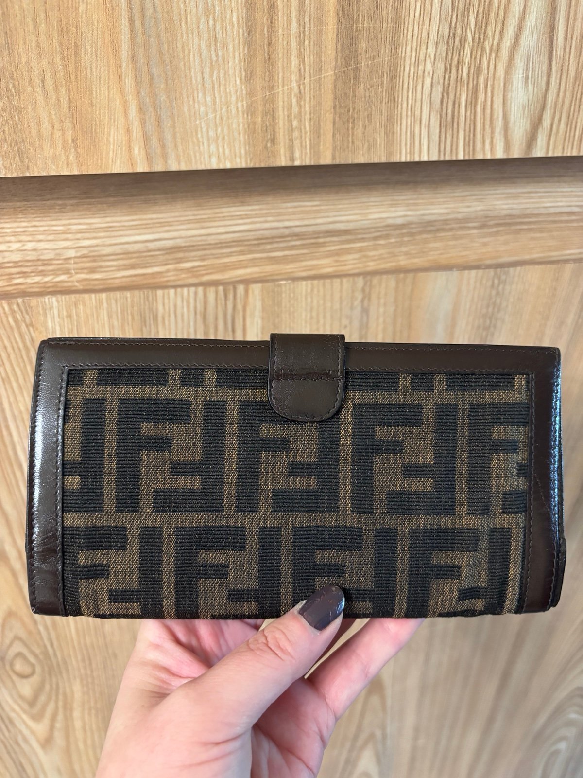 Auth FENDI Zucca Canvas Leather Long Bifold Kisslock Wallet Vintage