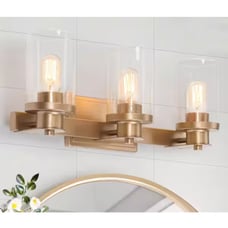 LNC Industrial 3-Light Dark Gold Bathroom Vanity Light Wall Light Seeded Glass