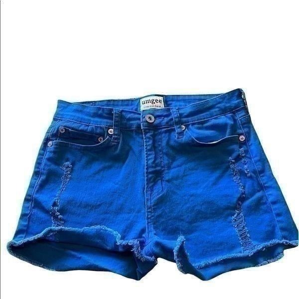 Umgee Los Angeles Cobalt Blue Distressed Denim Shorts Size 28