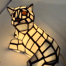 Orange Eyed White Cat Stain Glass Accent Lamp 7 Decor