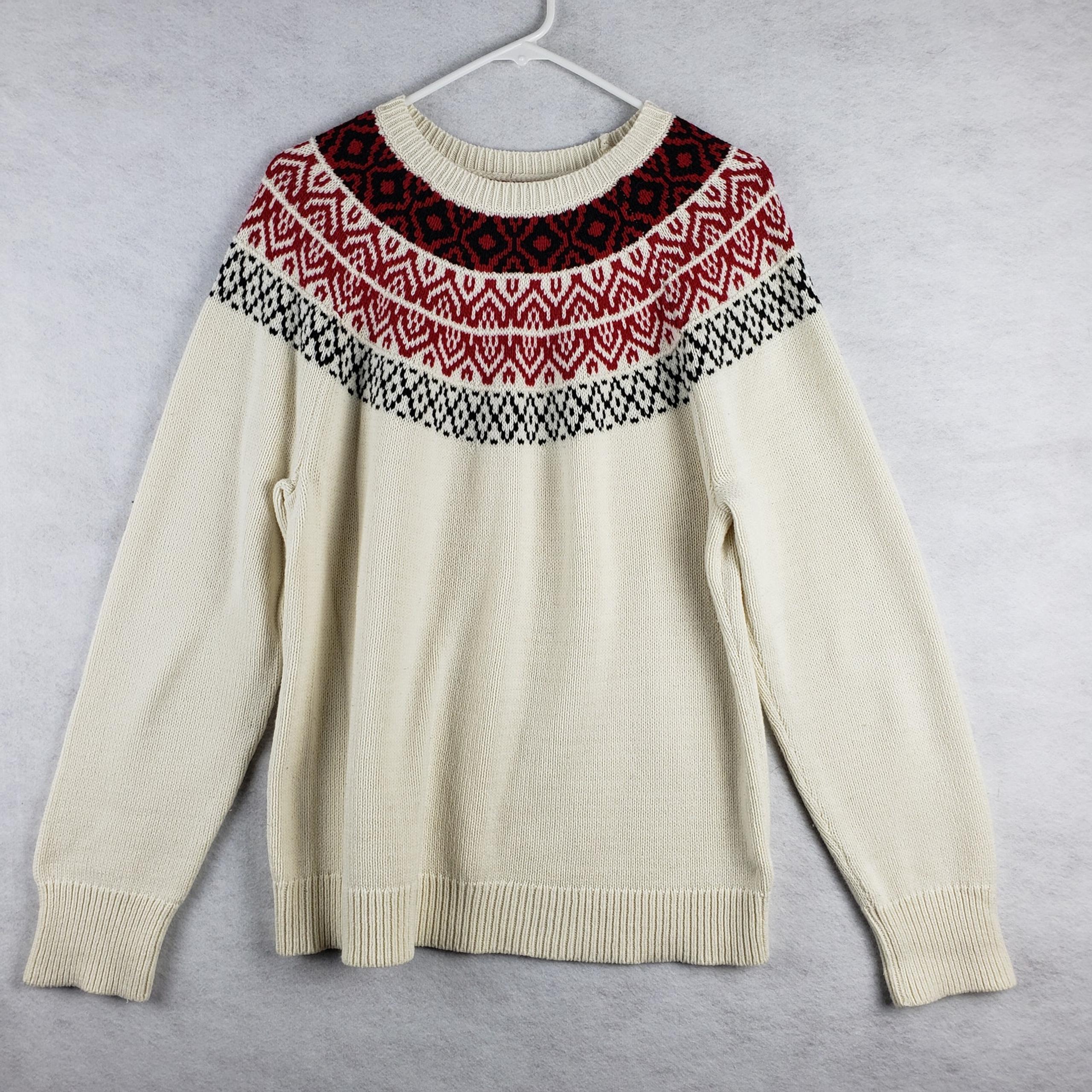 Chaps Womens XL Nordic Print Crewneck Sweater Cream Winter Fair Isle Ski Holiday