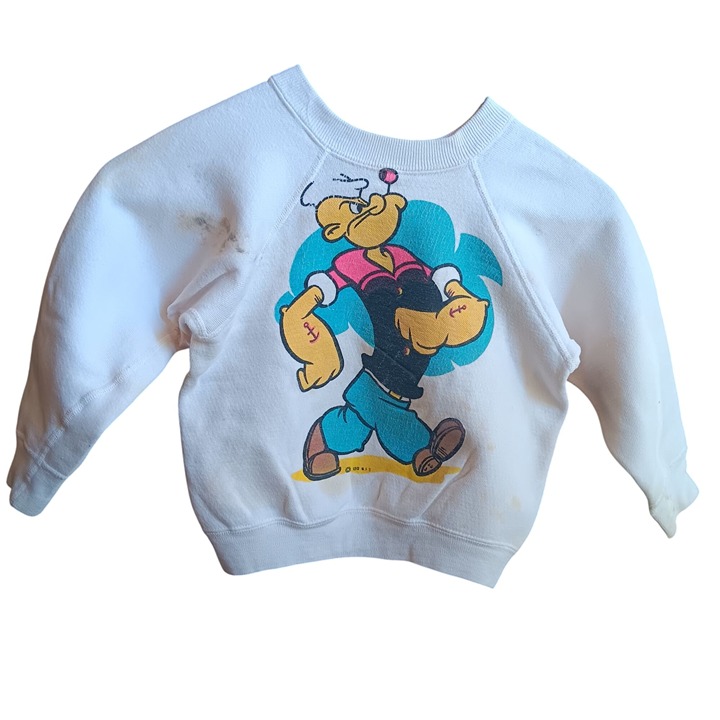 Boys 6/8 Vintage 1972 Popeye Sailor Relic Distress 1970's White Sweatshirt