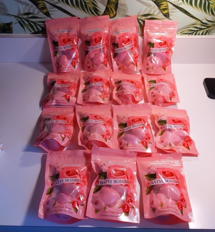 15 PKG (3 each) Rose petal bath bombs