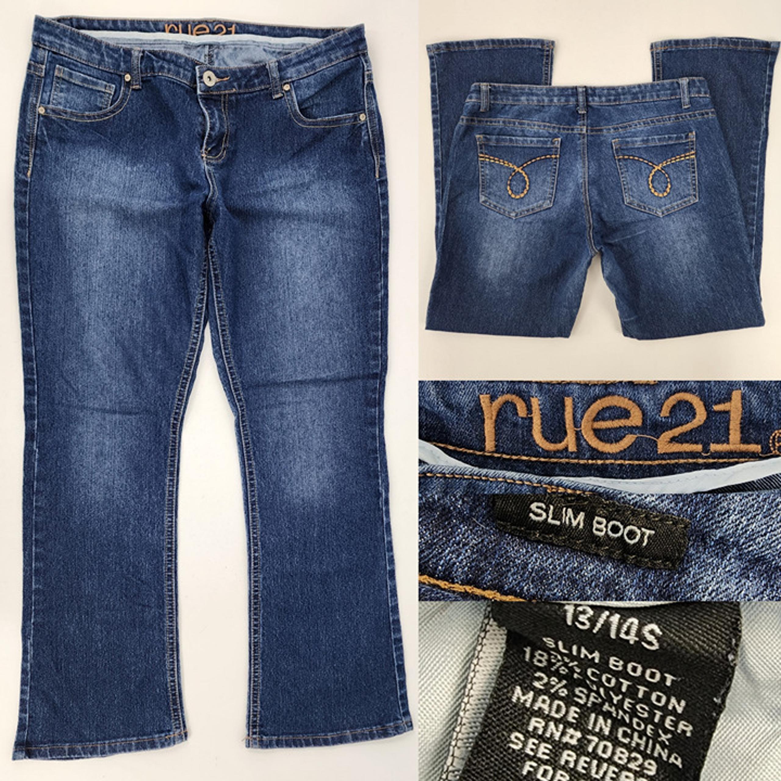 Rue 21 Slim Boot Jeans Womens Juniors 13/14 Short 36x29 Blue Wash Thick Stitch