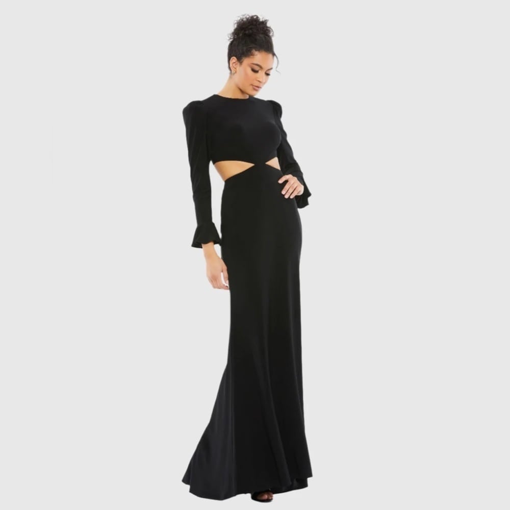 Size IEENA FOR MAC DUGGAL 67944 NWT Long Sleeve Puff Shoulder Cut Out Gown