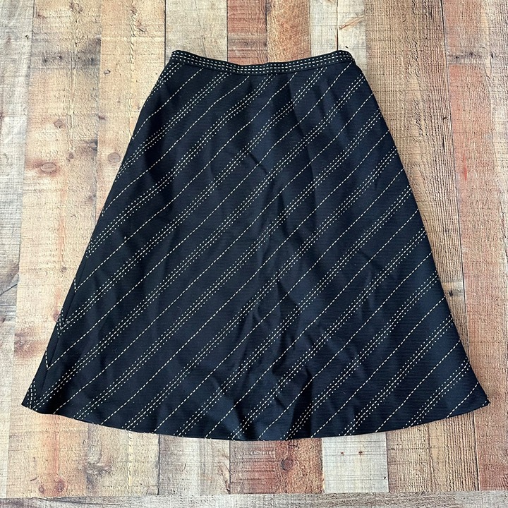 Talbots women's 100% wool striped midi skirt in black -10