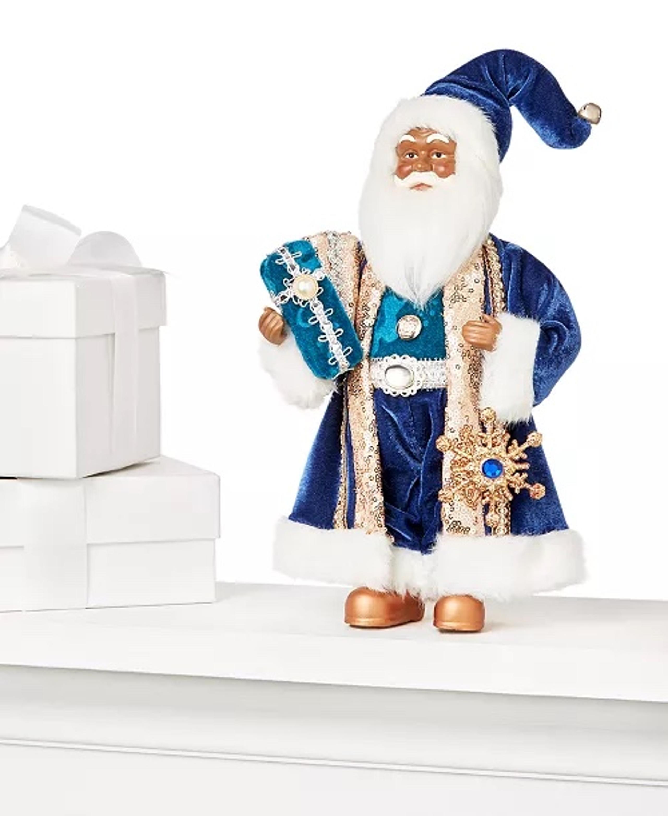 HOLIDAY LANE Patina 12"H Standing Santa in blue coat