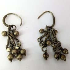 Vintage Hand Made Earrings Indian Tribal Hook Fringe Dangle Bead Silver 3