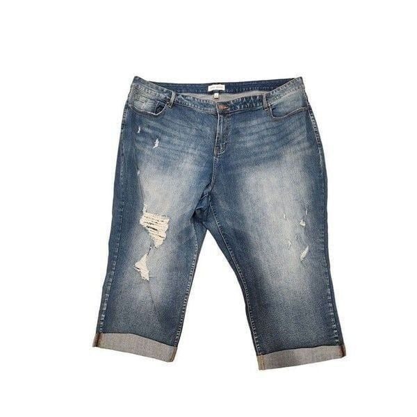 Lane Byrant Womens Blue Demin Capri Jeans Size 24 Distressed