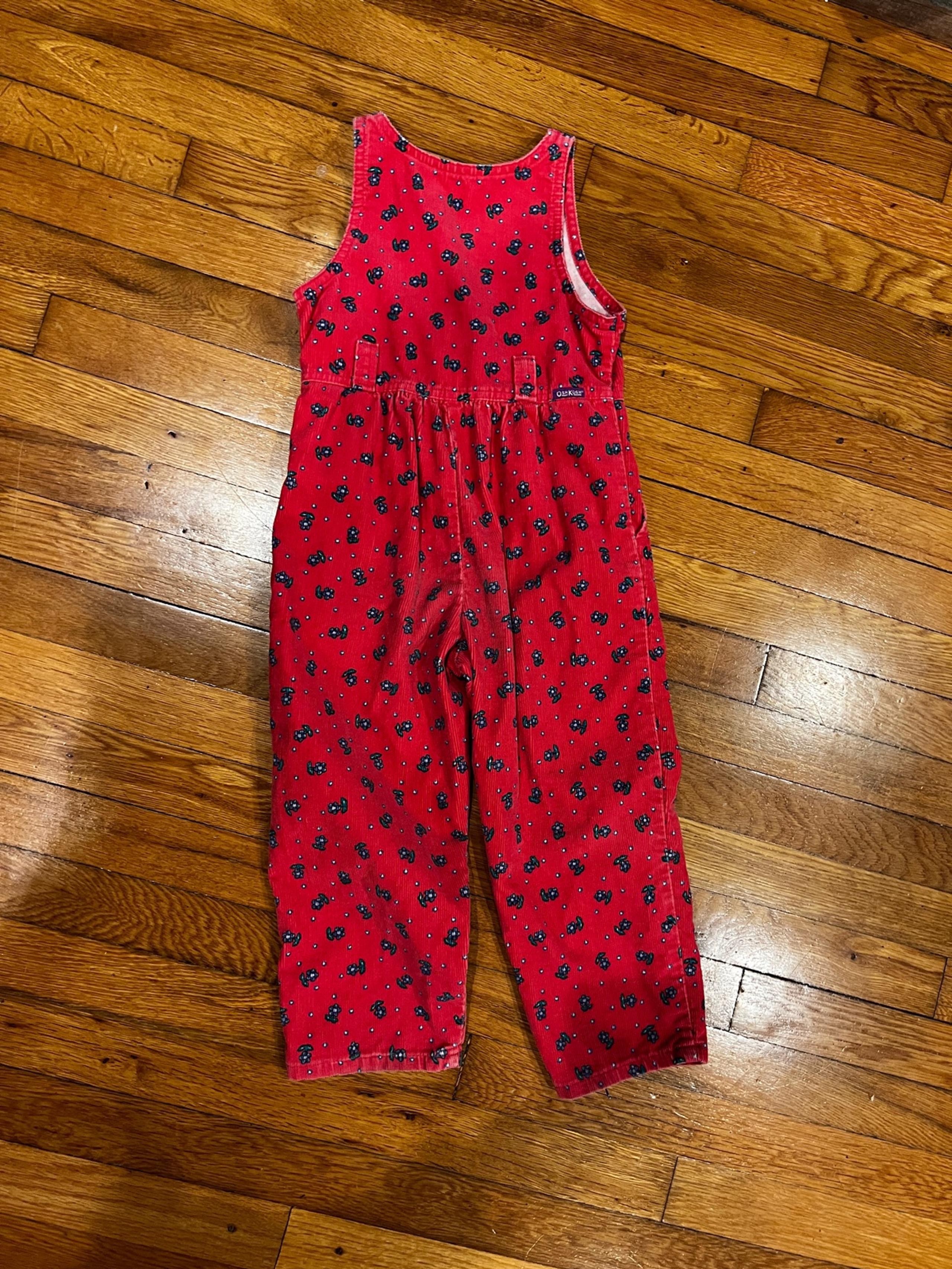 Vintage Oshkosh Bgosh Girls One Piece Corduroy Floral Romper Sz 5