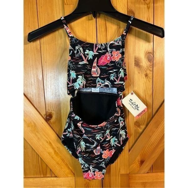 Salt Life swimsuit one piece tropical black Youth 10 nwt (0133)