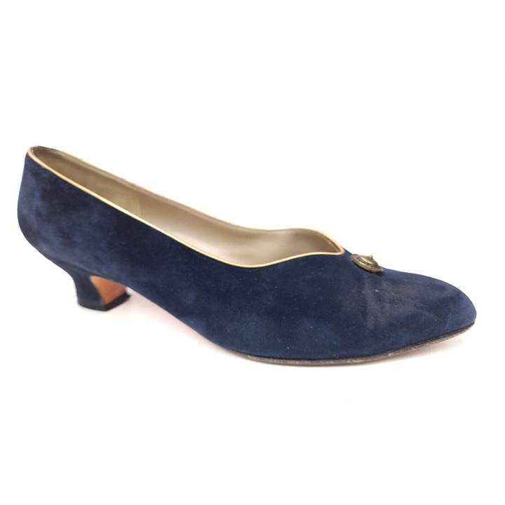 Salvatore Ferragamo Made in Italy Blue Suede Slip On 2 Heel Pumps Shoes 10 AA