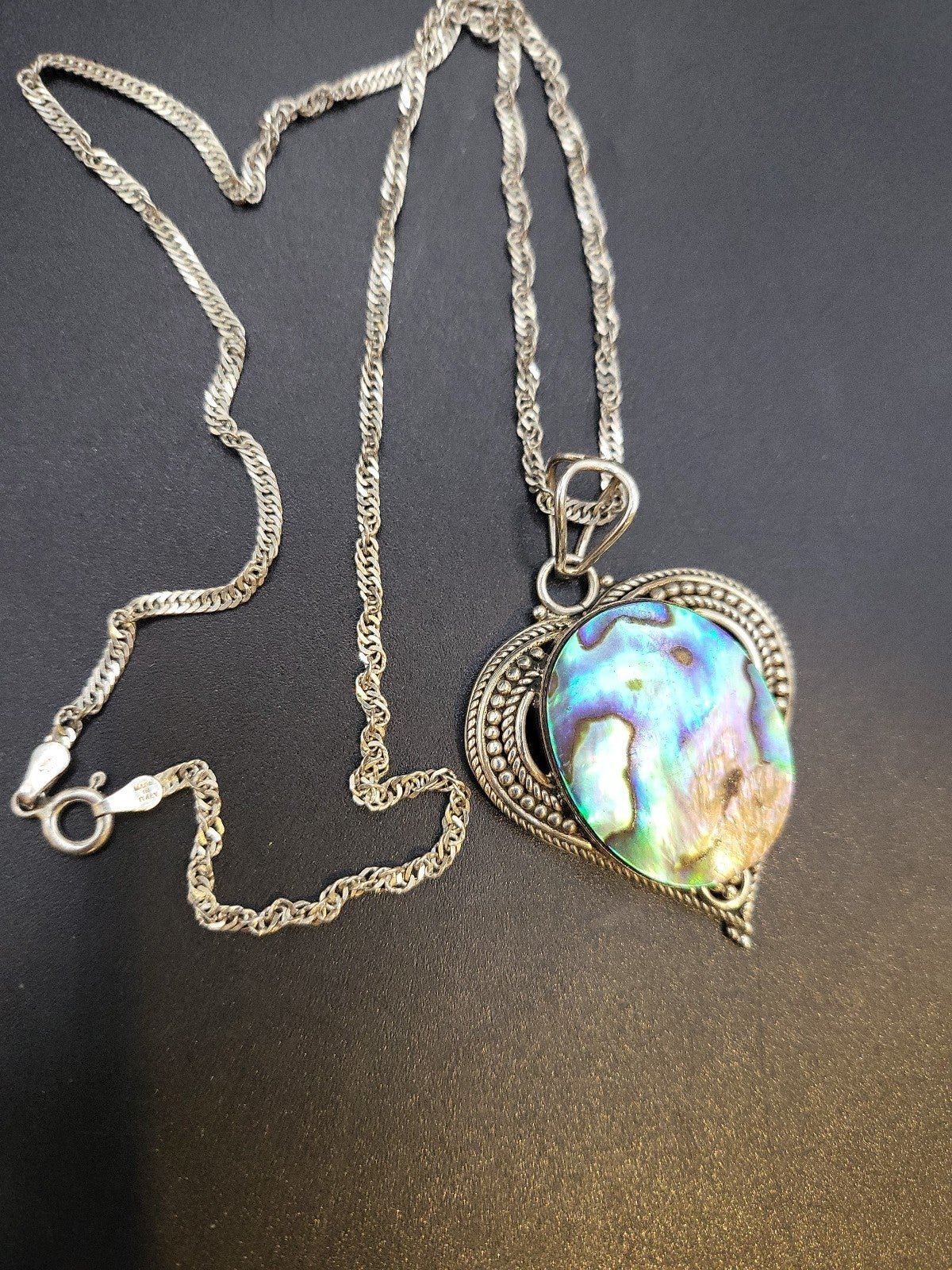 VTG STERLING SILVER ABALONE SHELL NECKLACE #A151