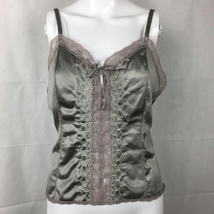Vintage 1980s Corset Cami Lace Tie Gray