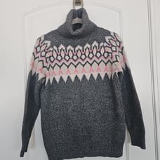 Burgess Cotton cashmere Women's Sm Sweater Grey Pink Cream Winter Nordic Bulky
