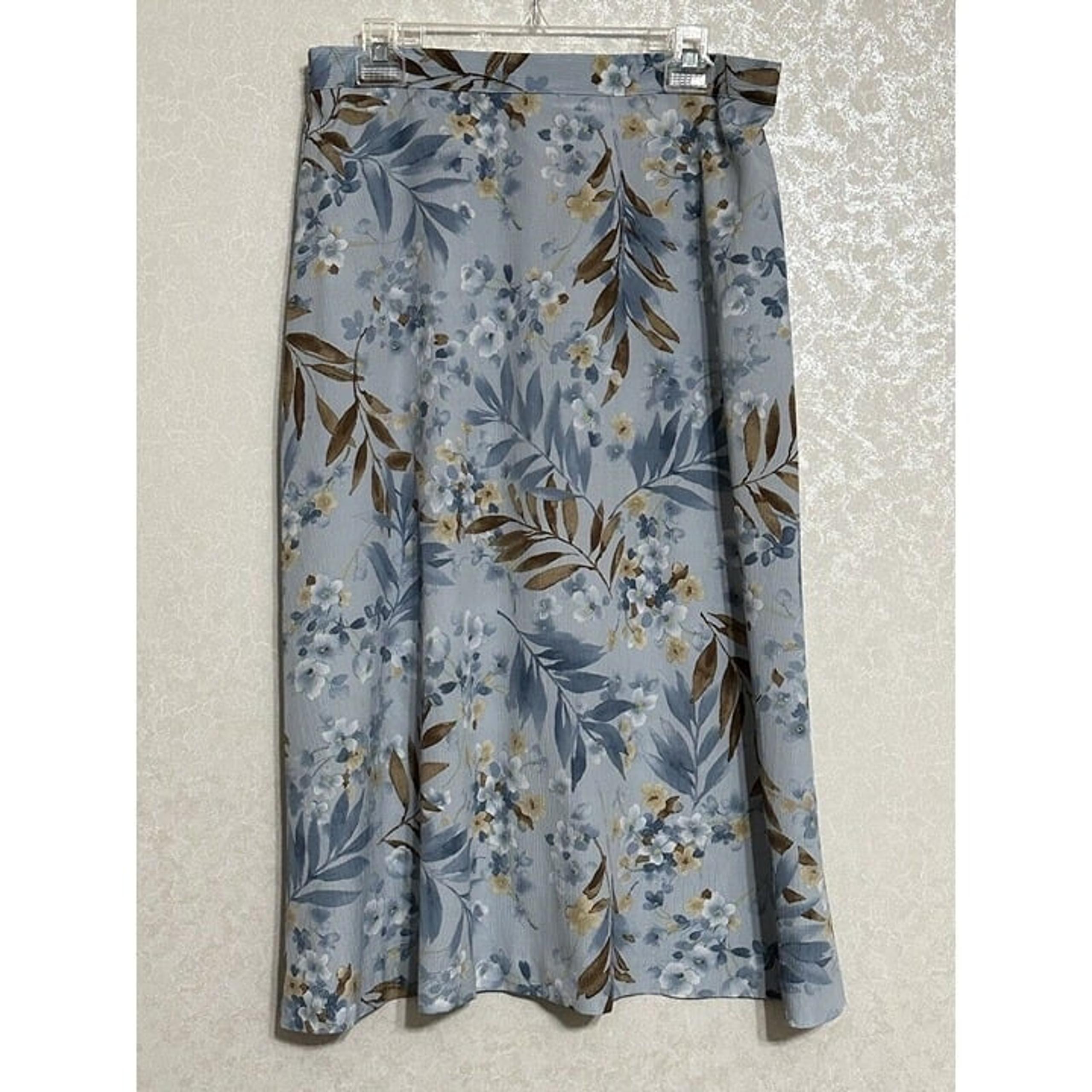 Alfred Dunner Pastel Blue Floral Maxi A-line Skirt Zipper & Elastic Waist 12