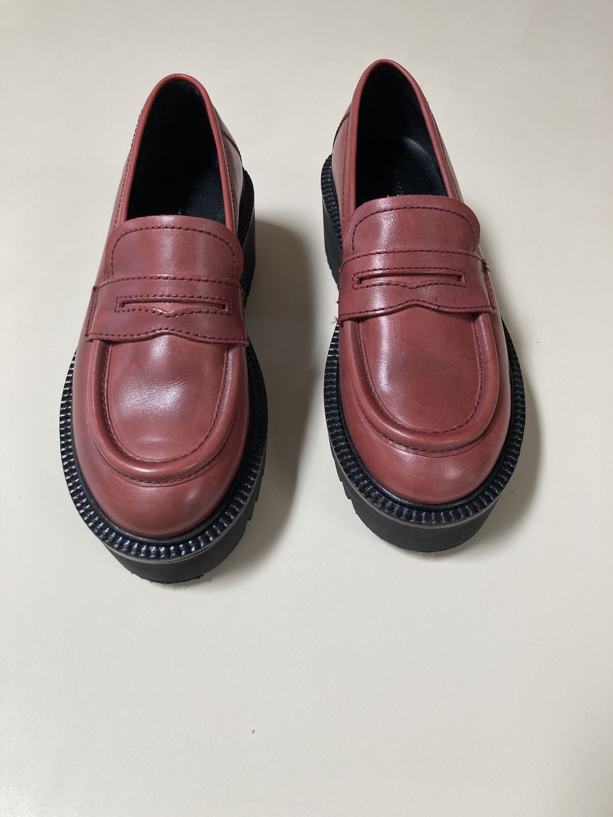 Nasty Gal Chunky Y2K Platform Penny Loafers Shoes Leather Rose Pink 3 6