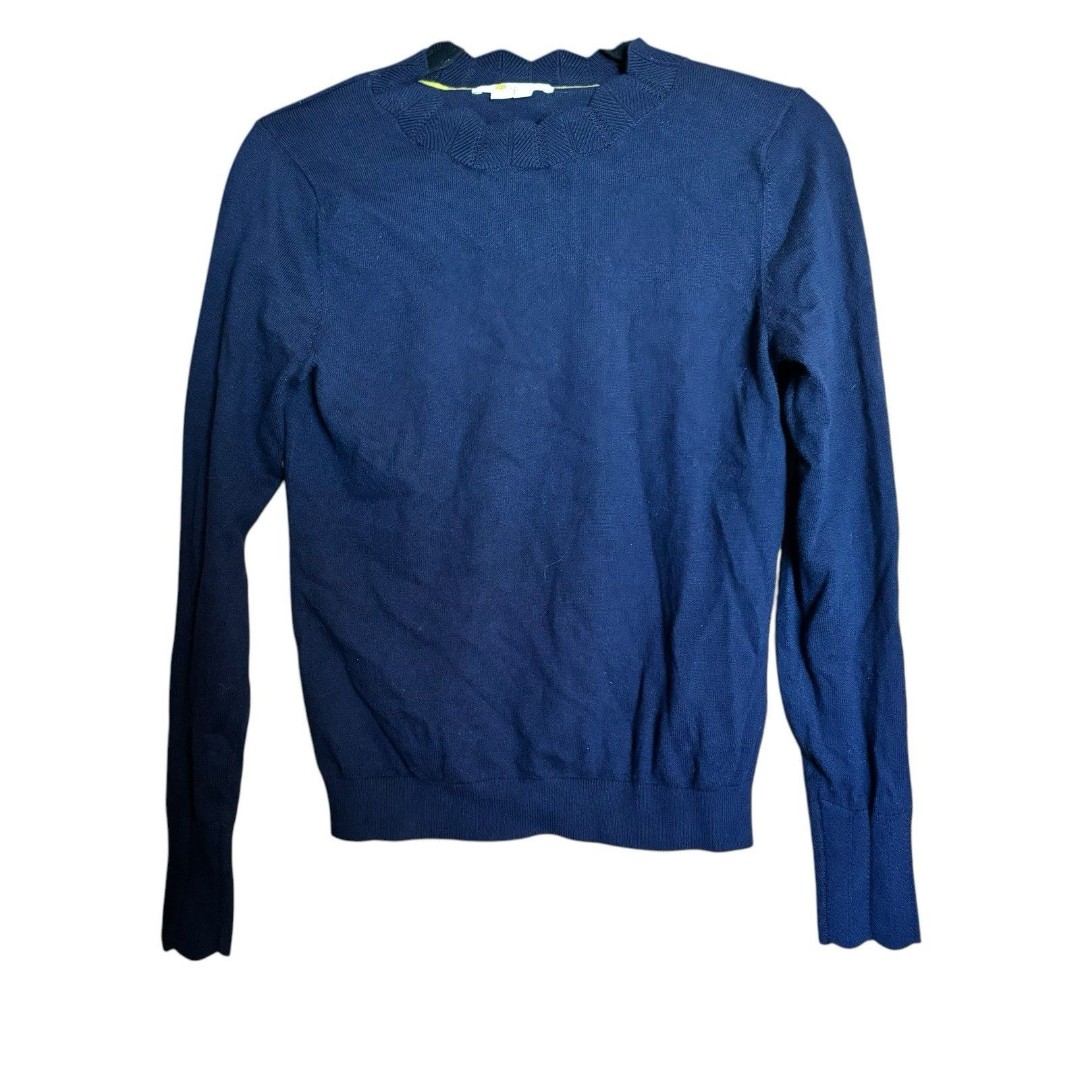 Boden Hambleden Scallop Jumper Womens 4 Navy Blue Cotton Wool Blend Sweater