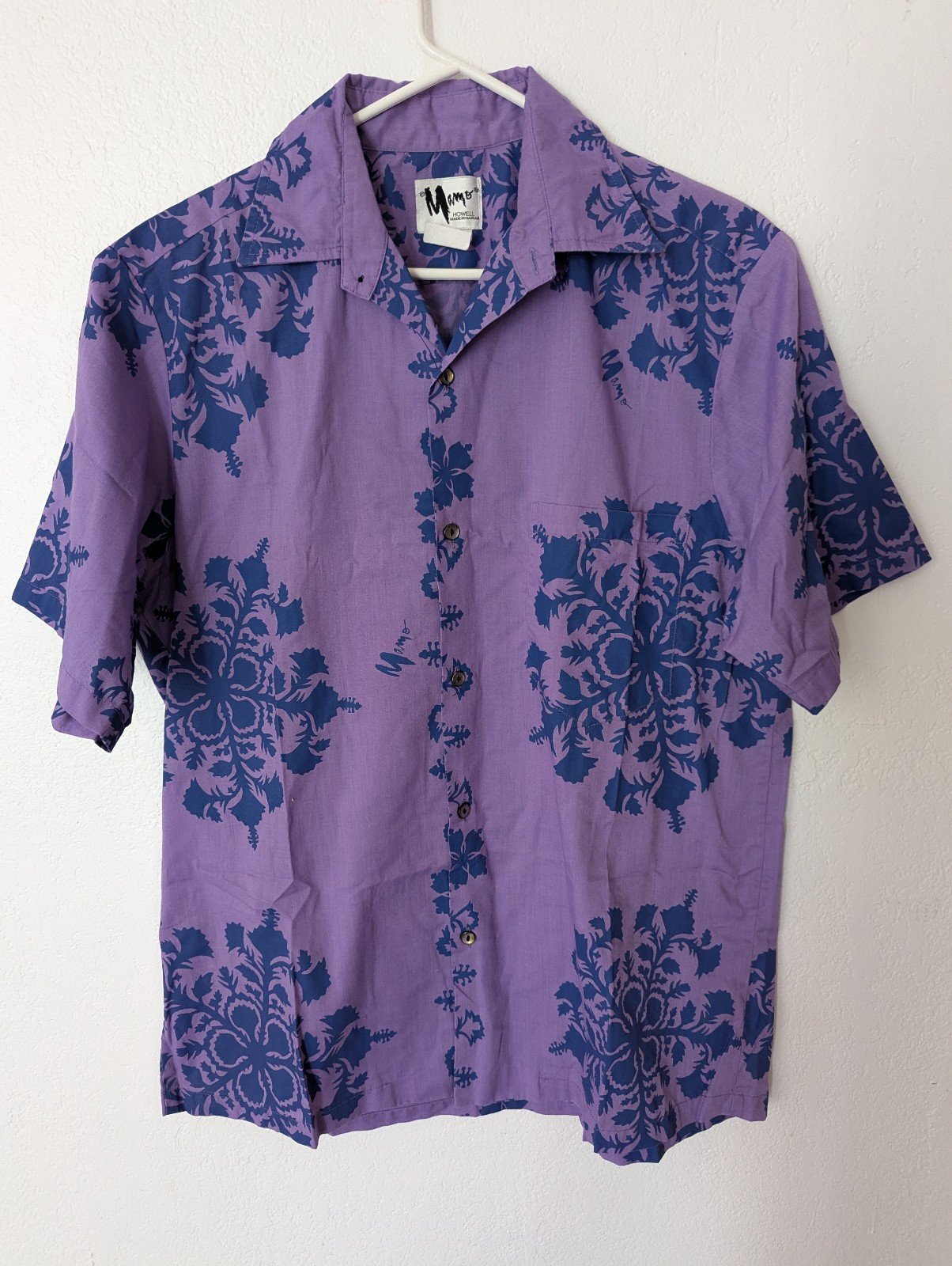 Vintage Mamo Howell Mens Aloha Hawaiian Shirt Floral Purple Size Large