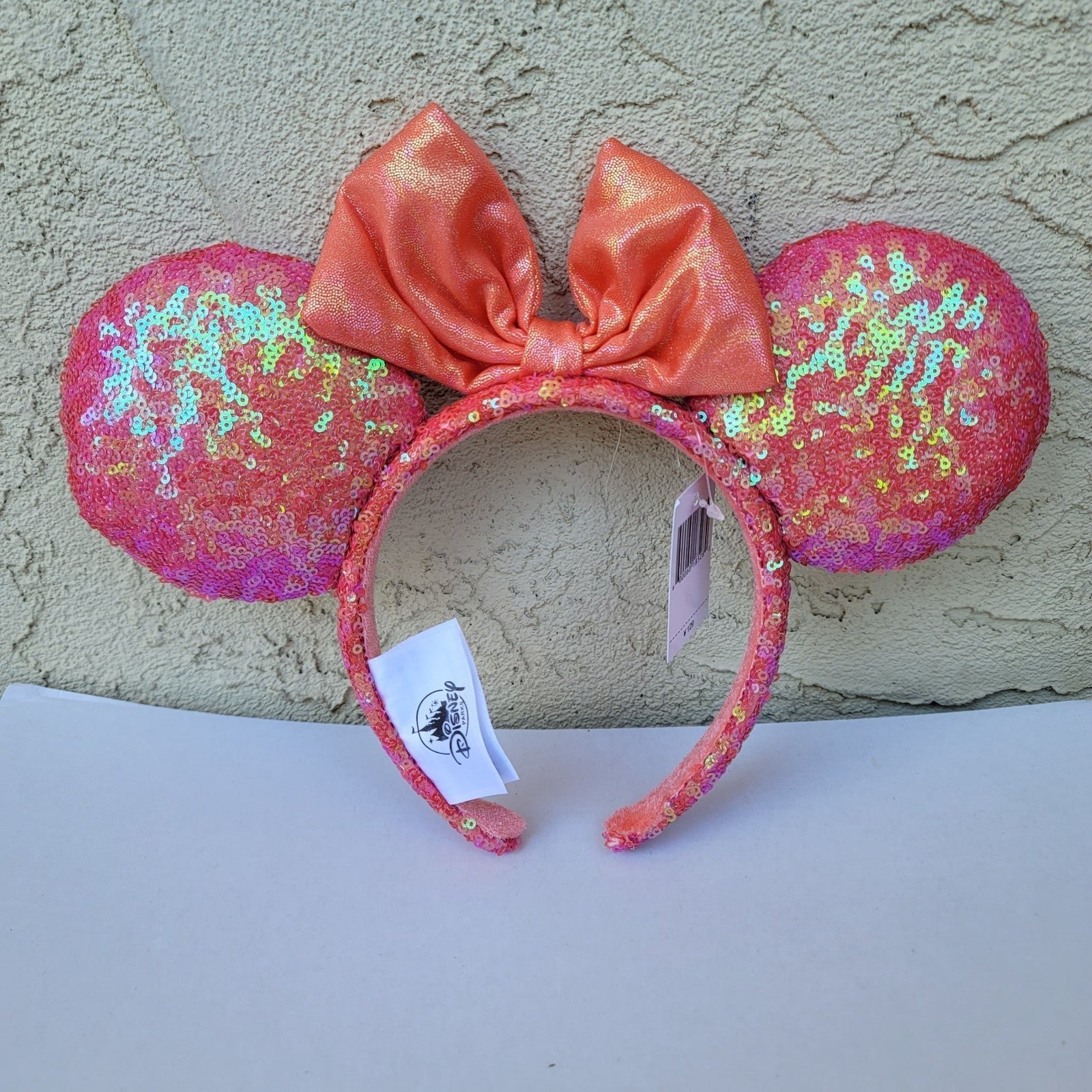 Disney Parks Ariel's Grotto Coral Pink Sequin Minnie Mouse Ears