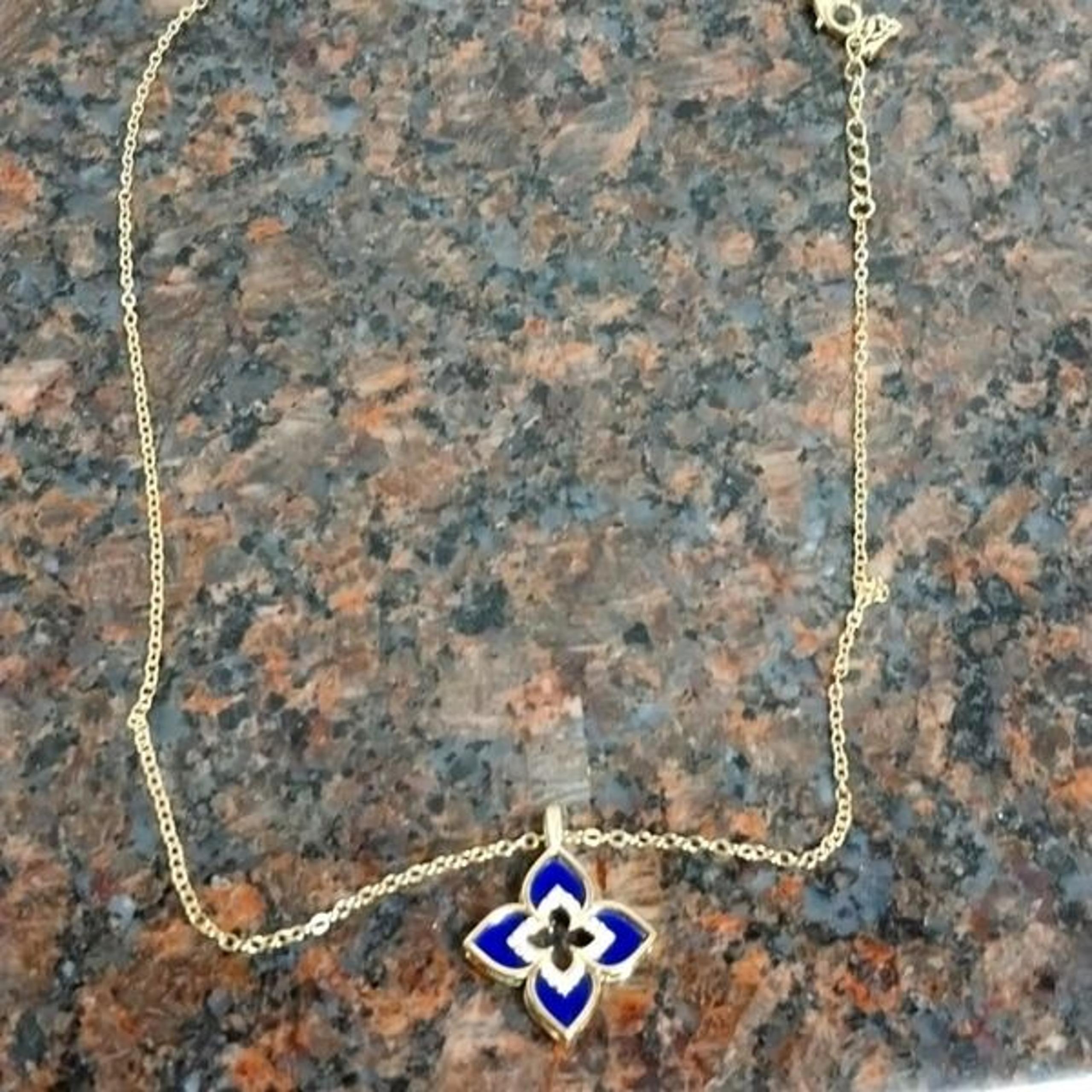 Blue Enamel and Faux Diamond Pendant...New
