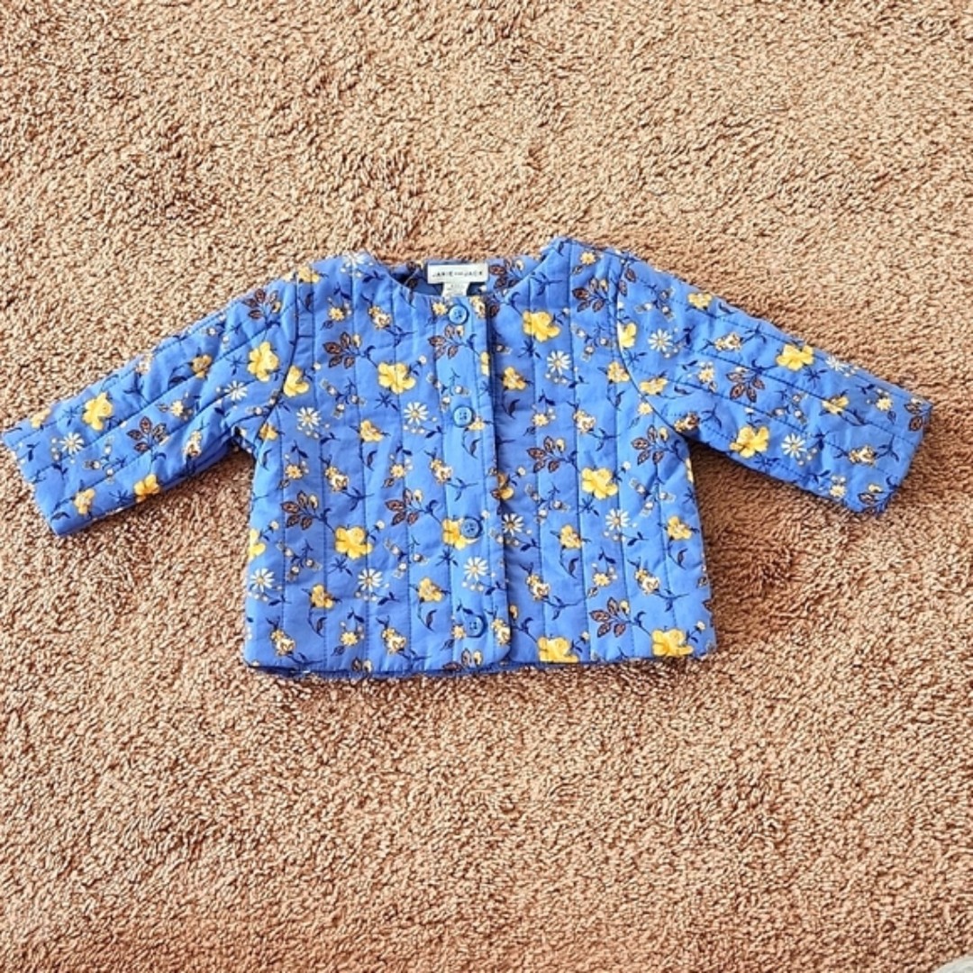 Janie & Jack Light Blue Floral Quilt Long Sleeve Jacket, Size 3-6 mo