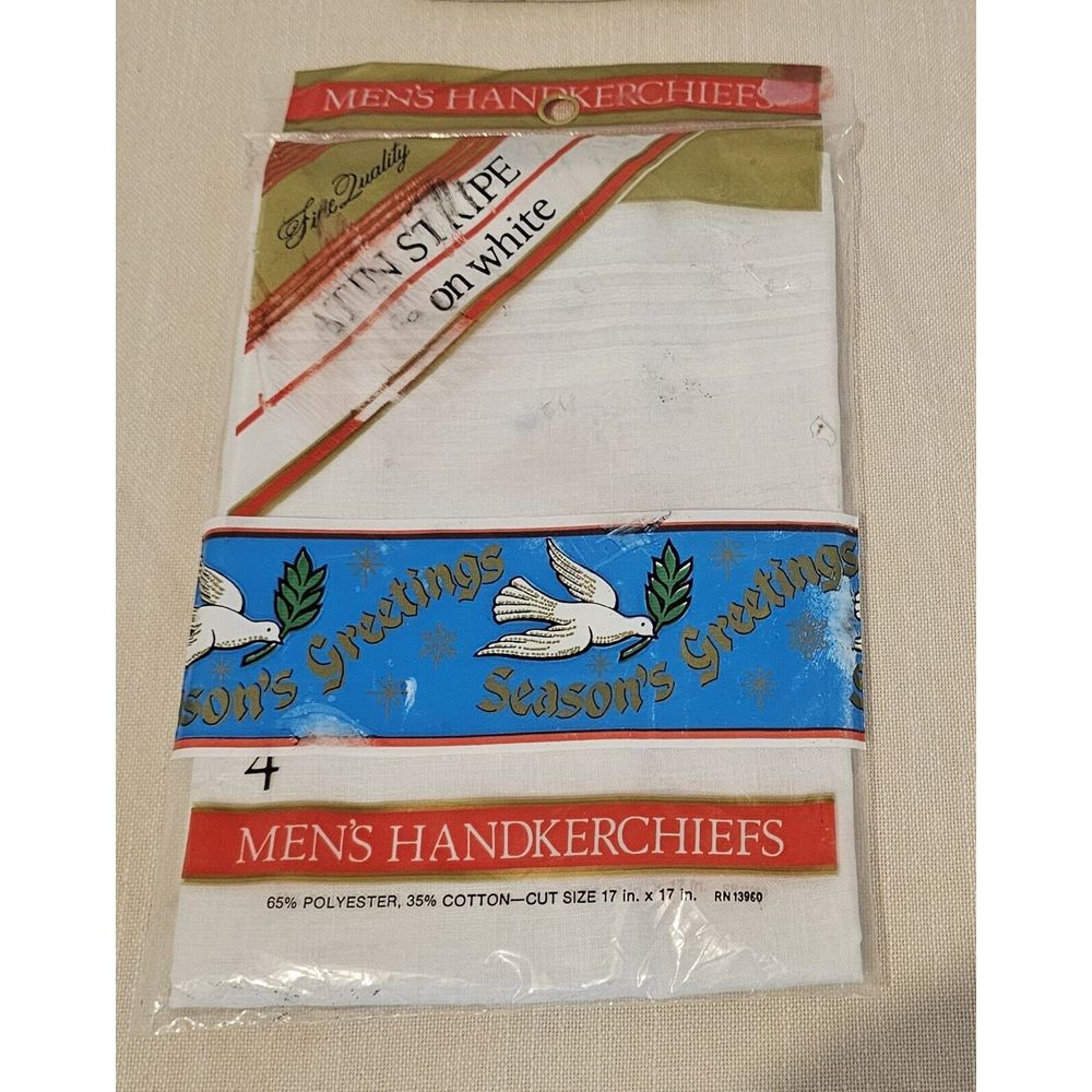 Vtg Fine Quality Mens Handkerchiefs Pkg of 4 White On White Satin Stripe