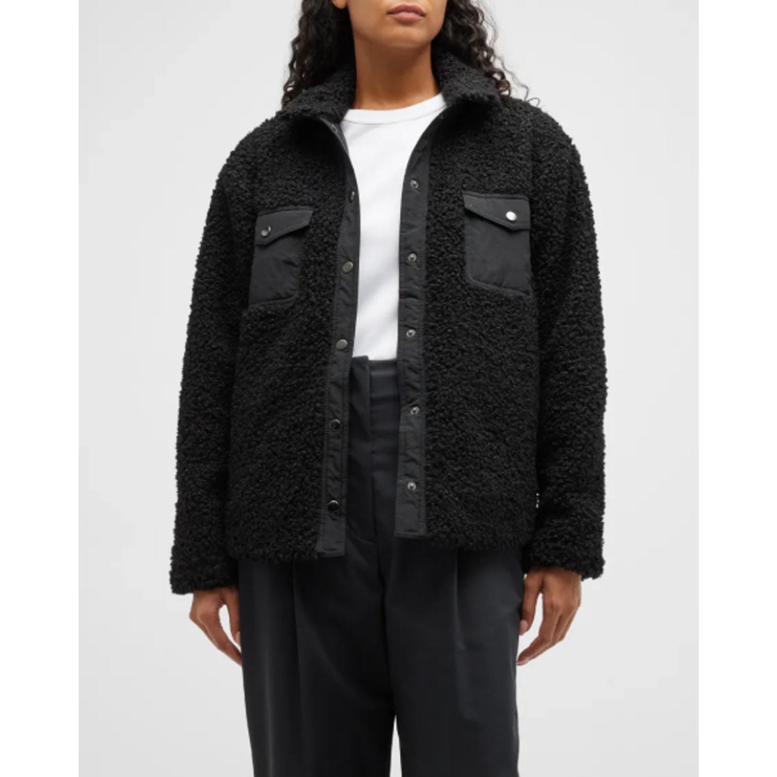 $250 ONIA Women's Black Sherpa Nylon Cozy Fleece Jacket Coat - Size XL