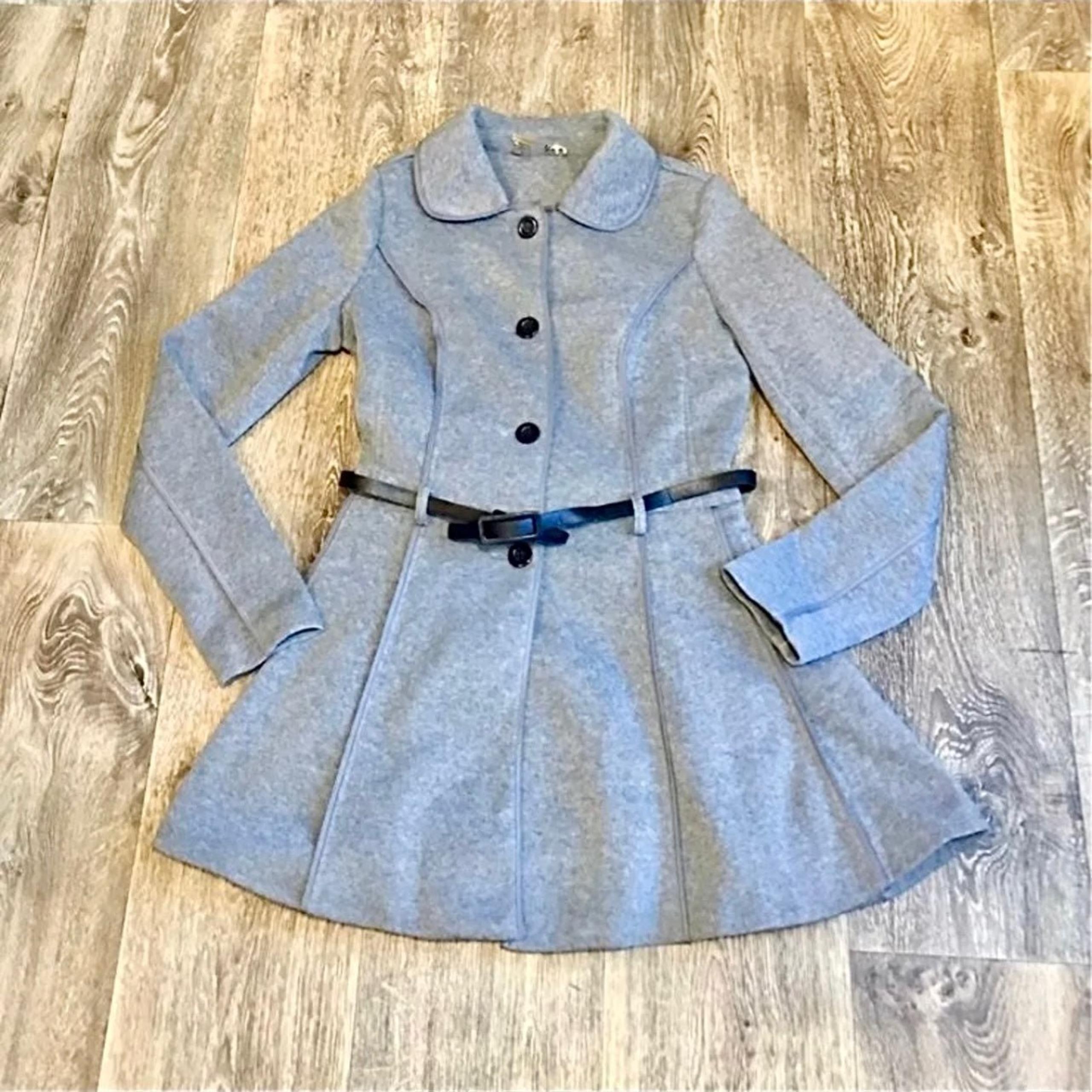 Jou Jou Heather Gray Fit & Flare Peplum Coat Cruelty-Free Jacket  Size S
