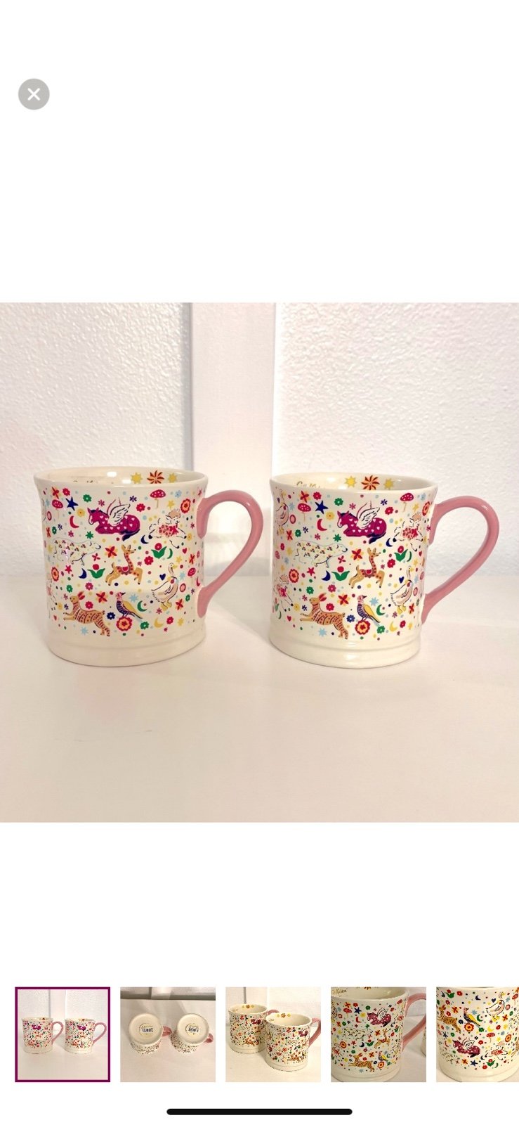 (2) Cath Kidston Folky Friends Mugs Flying Horse Camel Sheep Mushroom Flowers