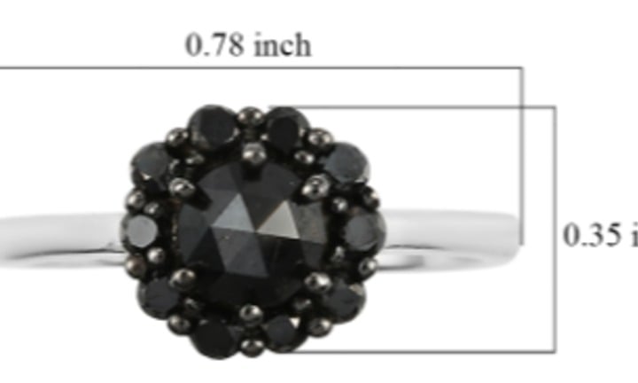 Rose Cut Black Diamond Ring in Rhodium and Platinum Over Sterling Silver 1.00 ct