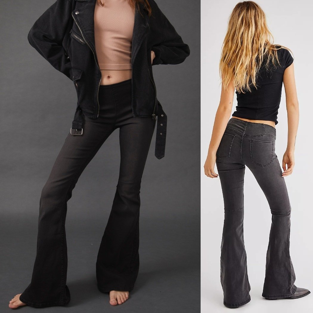 Free People We The Free Charcoal Penny Pull On Flare Leg Jeans Retro Size W26