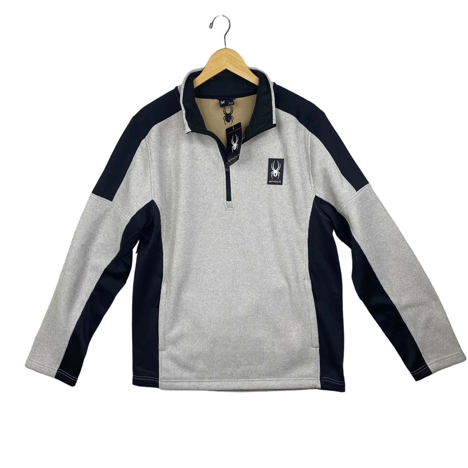 NWT Spyder Cream Quarter-Zip Pullover Men's Sweater Knit Zip Pockets Size Large