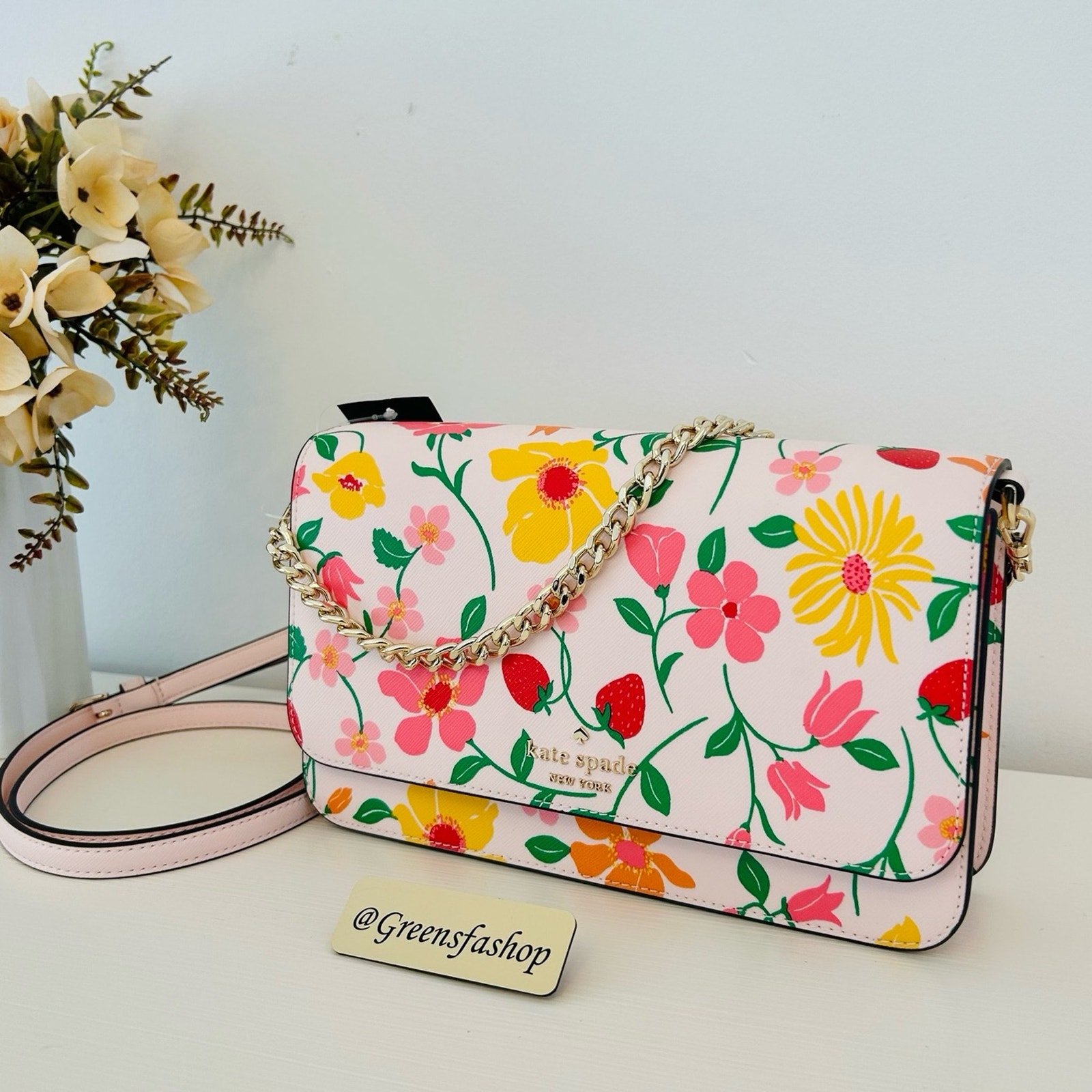 Kate Spade Purse Madison Medium Flap Convertible Crossbody Strawberry Garden