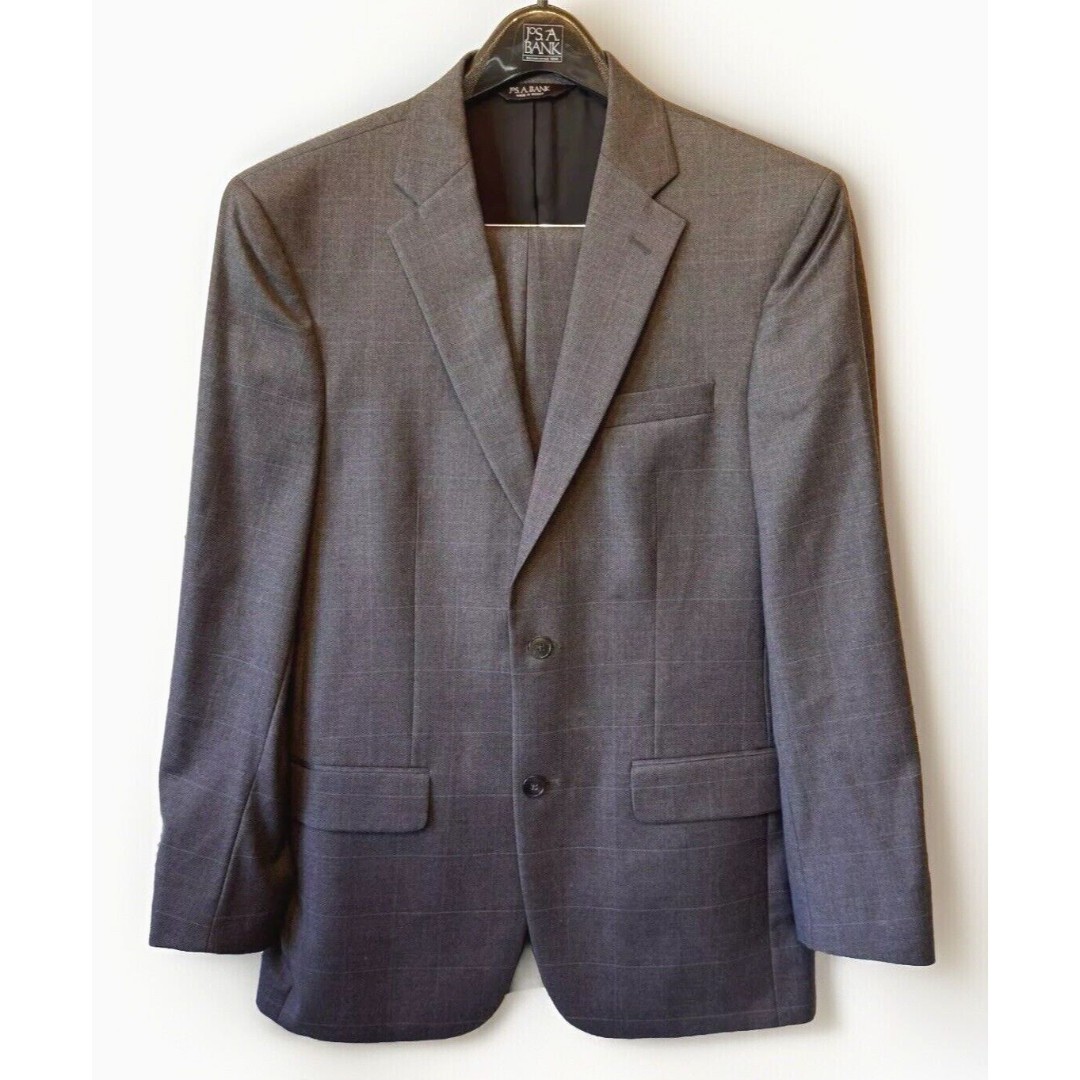 Jos. A Bank Suit 42 L Gray Wool Striped Wool Business Jacket Pants SET 33x31