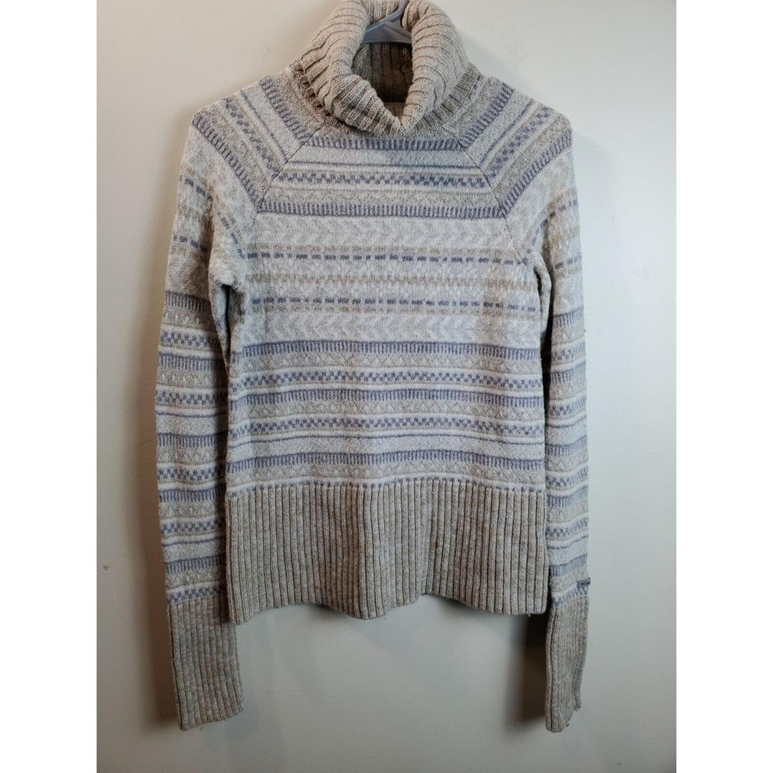 Columbia Sweater Mens Small Gray Fair Isle Print Knit Cotton Turtleneck Pullover