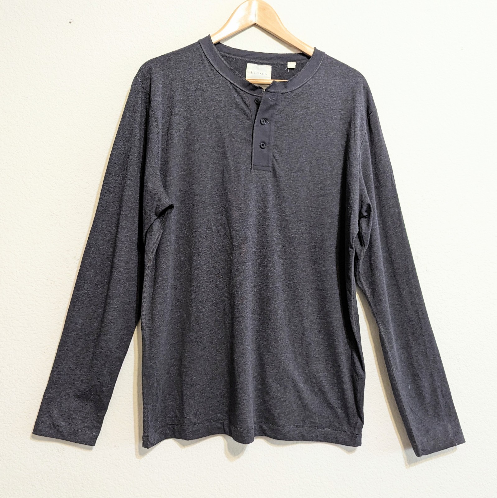 Billy Reid Shirt Men's XL Gray Henley Tweed Knit Long Sleeve Cotton Blend EUC