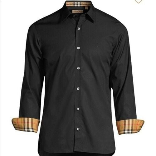 Burberry men's henry black check trim fit slim fit button down dress shirt large