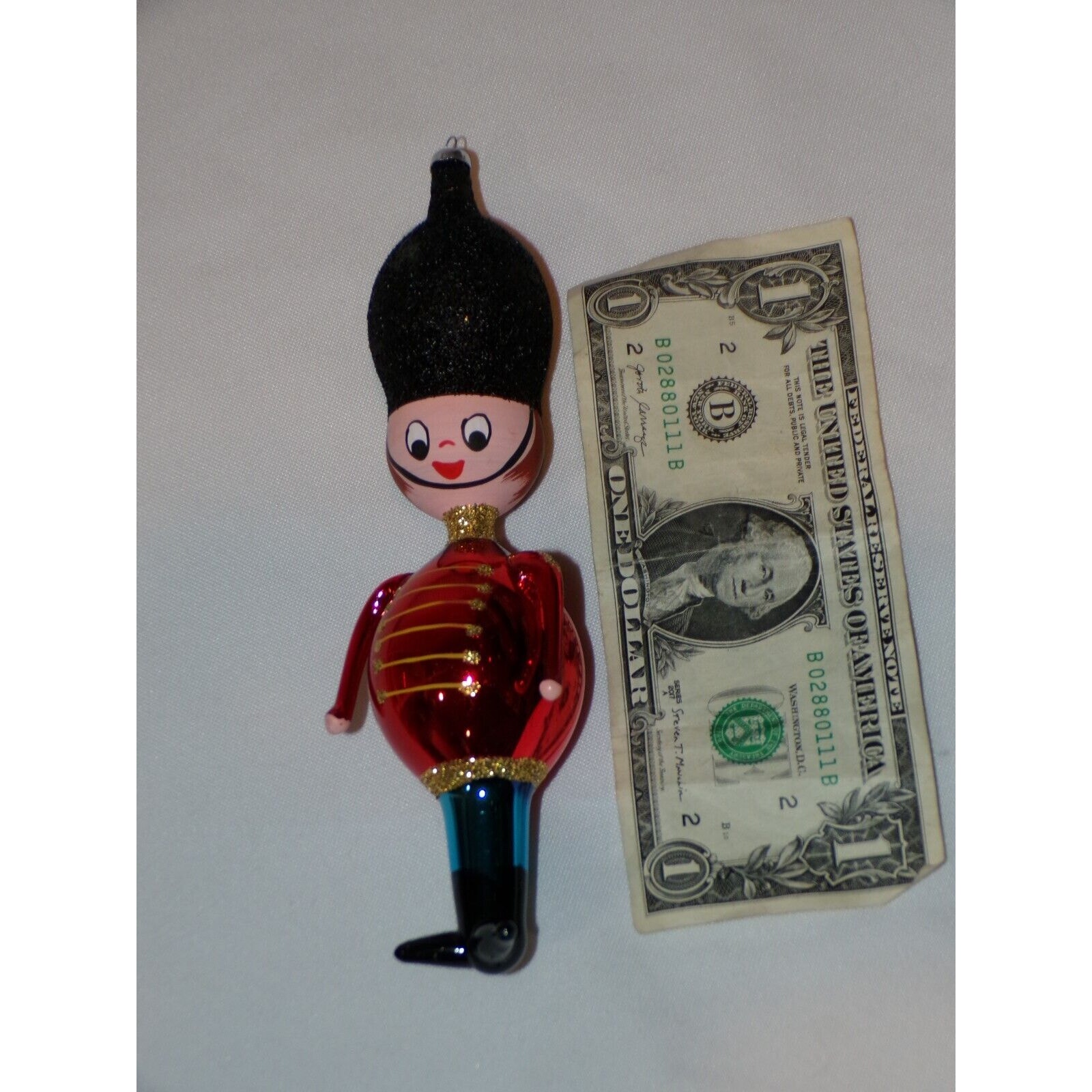 Vintage 1960's Italian De Carlini Glass Painted Soldier Christmas Ornament [e773