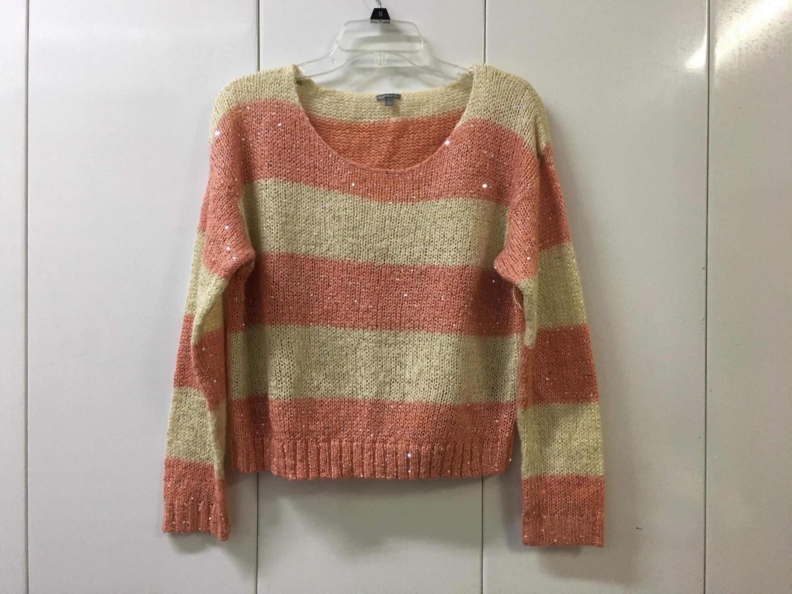 Charlotte Russe Long Sleeve Crew Neck Knit Sparkly Striped Sweater