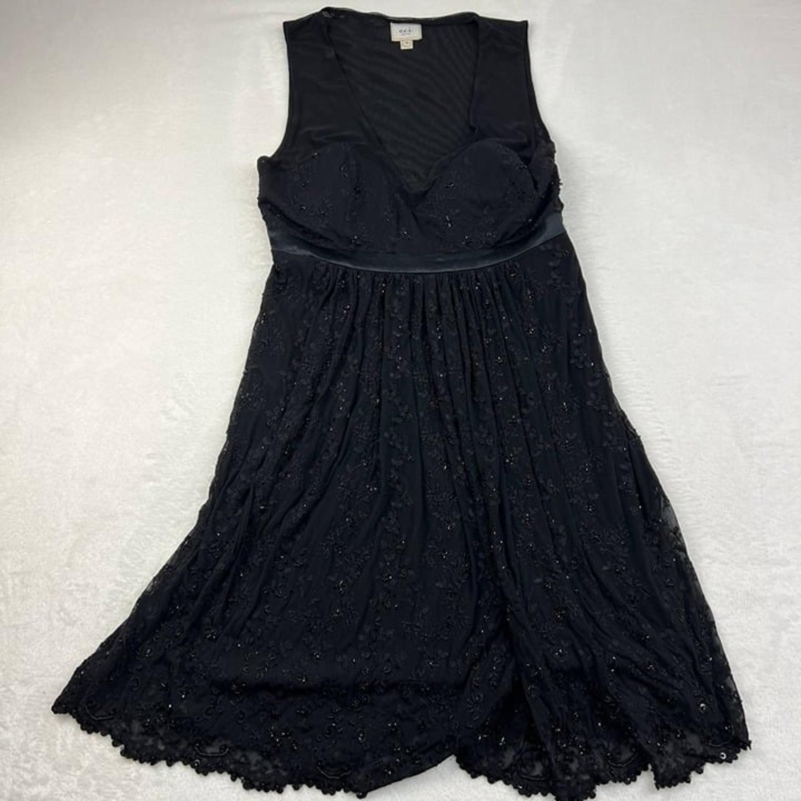 Eci New York Dress Women 10 Black Lace Floral Beaded Sleeveless A-Line