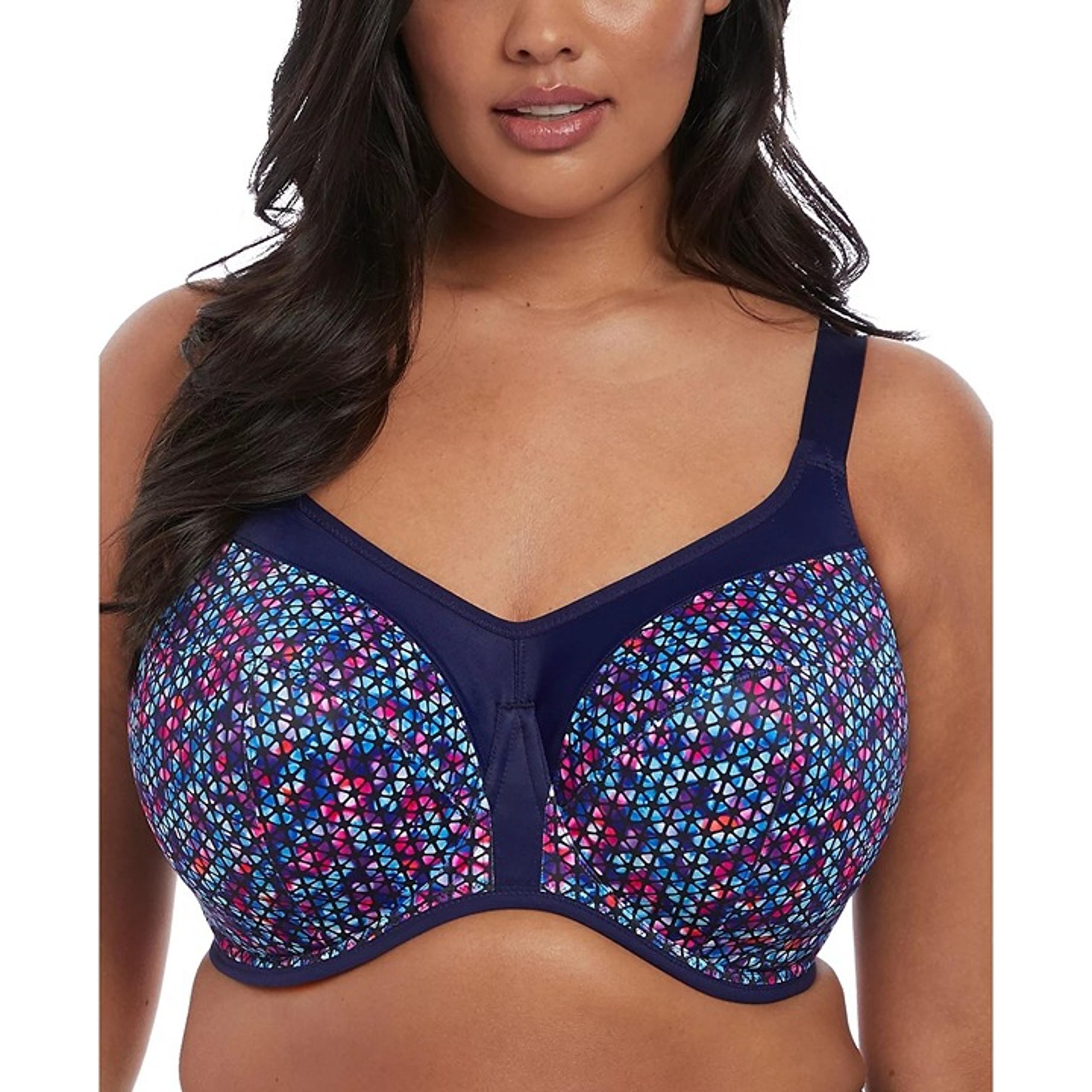 Elomi EL8042 Womens Plus Size Energise Sports Bra Multicolor Geometric Print US