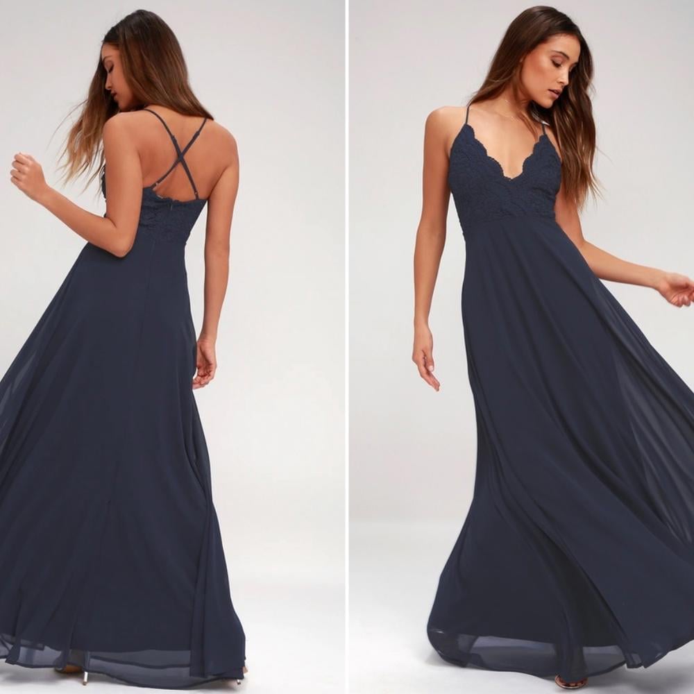 LULU's Prom Wedding Bridesmaid Crochet Lace Floral Flowy Romantic Maxi