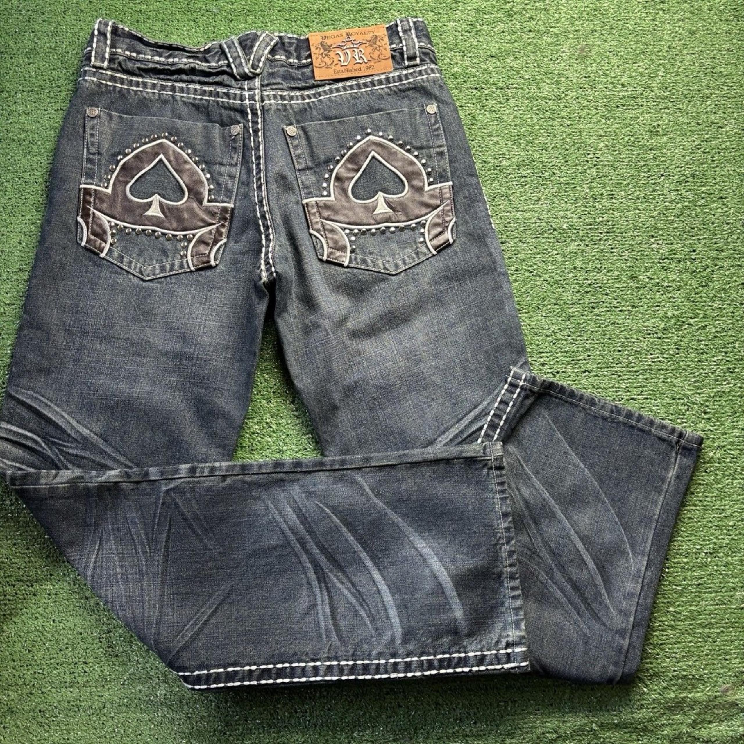 NEW Vintage Vegas Royalty SpadeDenim Elaborate Embroidered Jeans Mens Size 34