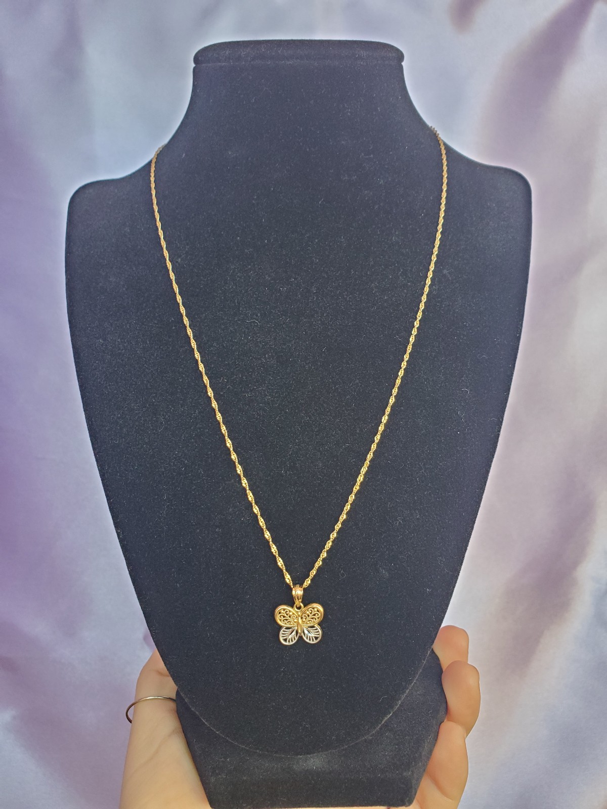 Vintage 14k Solid Gold Twist Necklace w/ Butterfly Charm