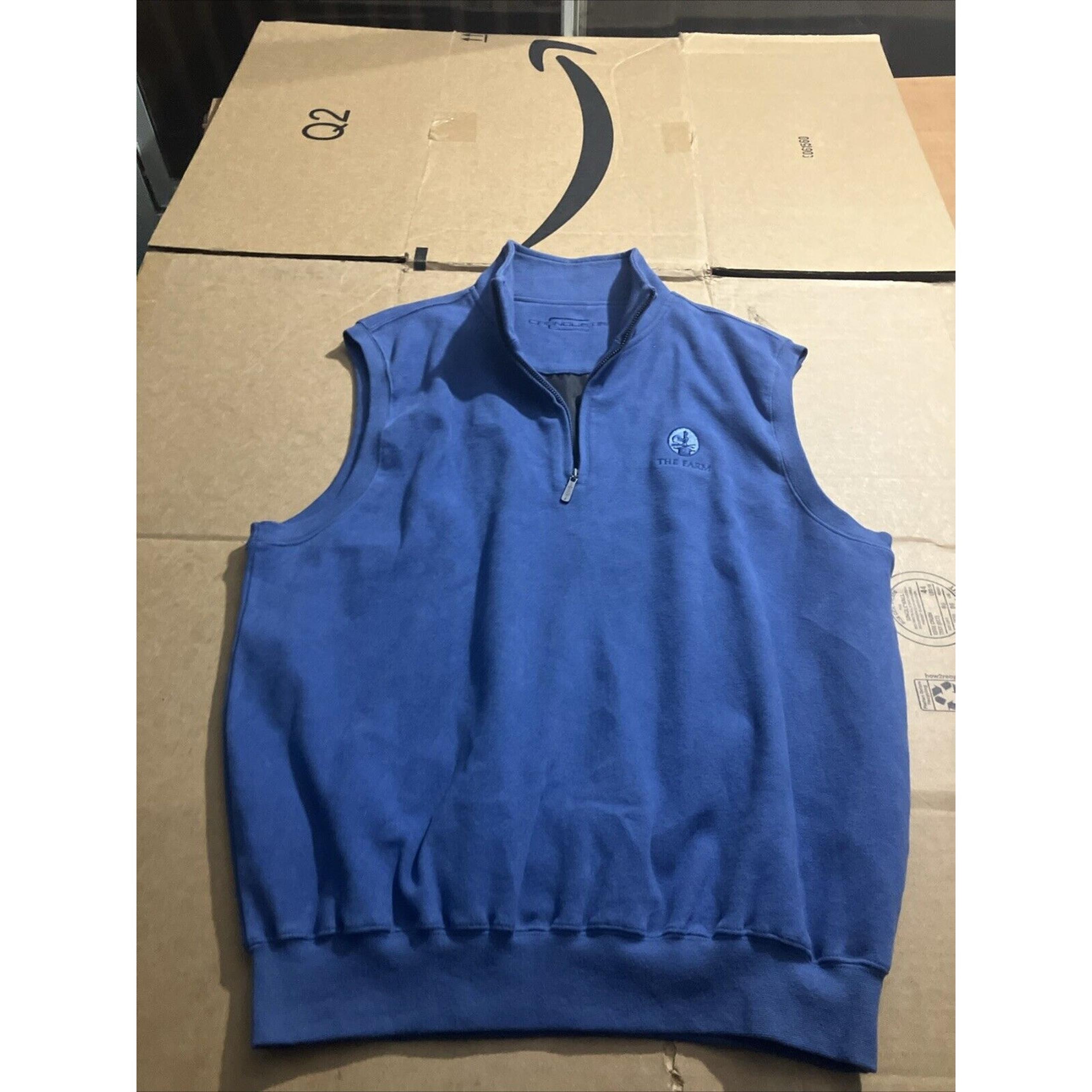 Carnoustie Men's Blue "The Farm" Sweater Vest, Medium, Embroidered, Zipper
