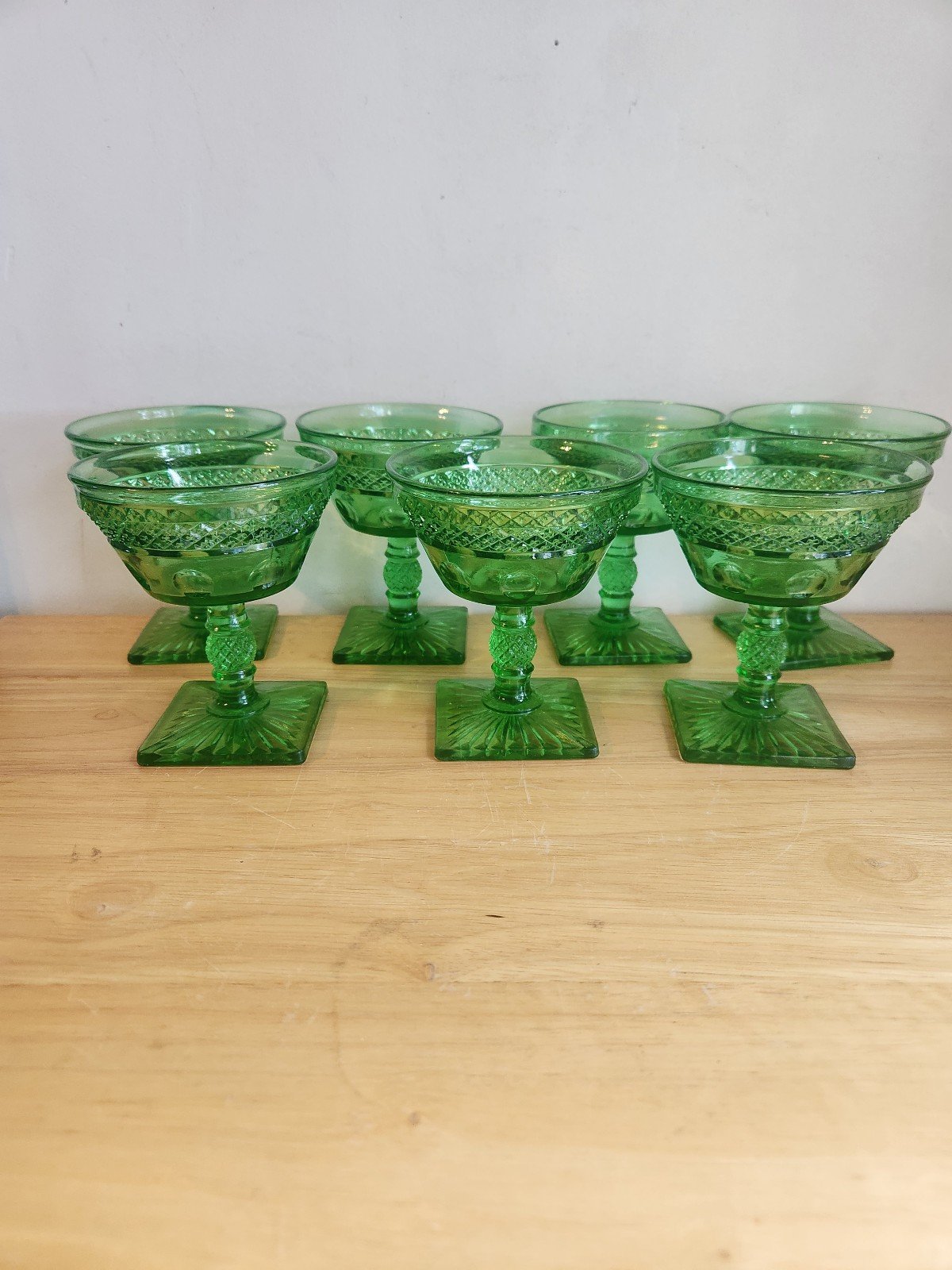 7 Vintage Stem Glass McKee Lime Green Champagne Dessert Pattern Cups
